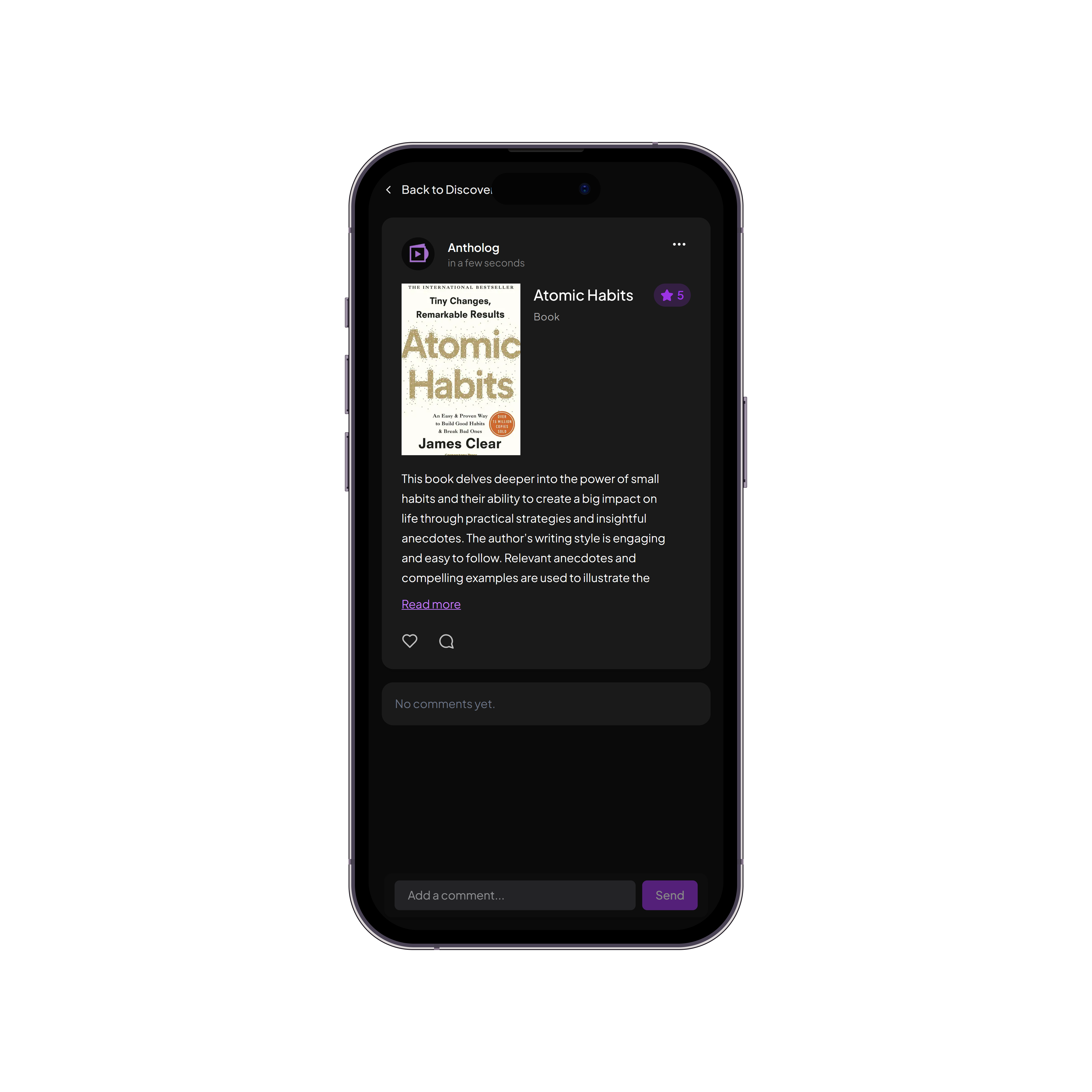 Antholog review page on iPhone